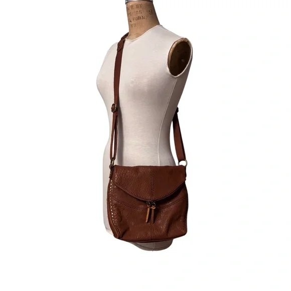 The Sak Brown Leather Crossbody Shoulder Bag Beautiful Cognac Pebbled Leather - Picture 1 of 15